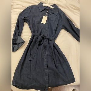 Long sleeve denim tie dress